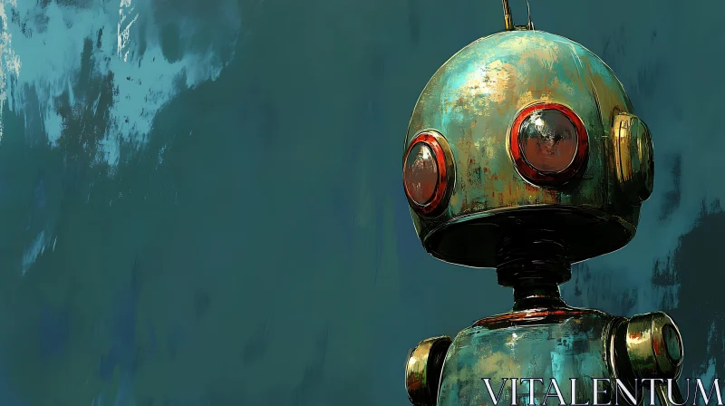 Vintage Robot Illustration with Teal Background