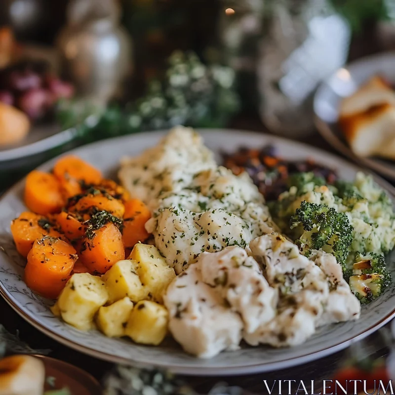 Colorful Vegetables and Chicken Plate AI Image