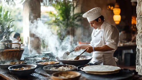 Professional Chef Cooking in Ambient Kitchen