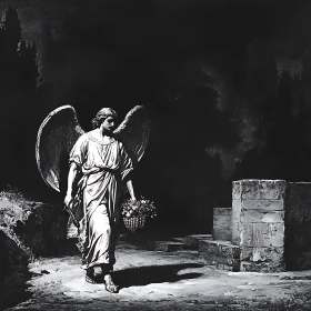 Monochrome Angel with Floral Offering