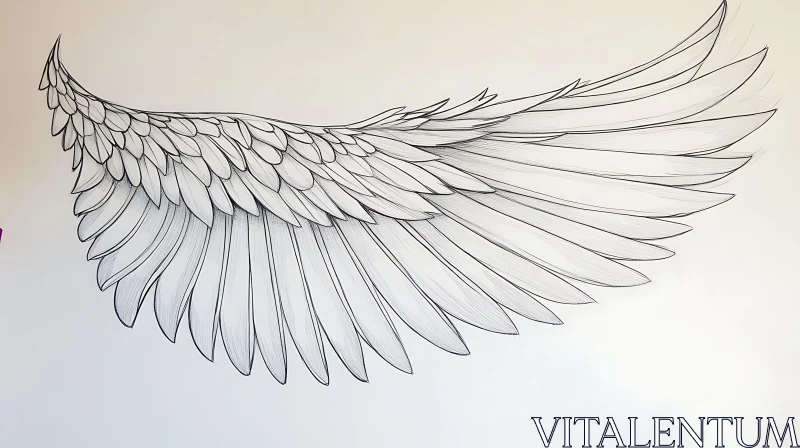 Detailed Feathered Wing Line Art