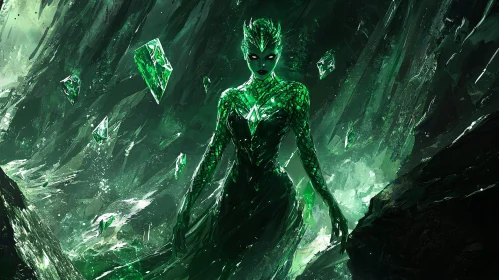 Crystalline Figure in Emerald Depths