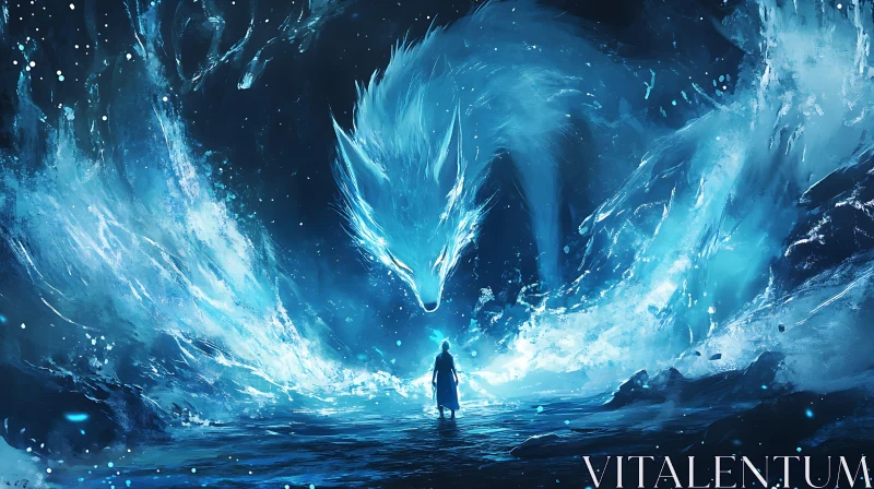 Luminous Wolf and Solitary Figure