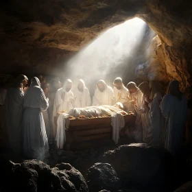 Mourning Scene in Stone Cave