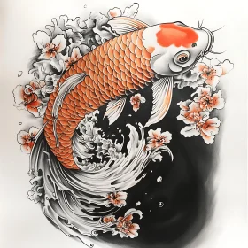 Koi Fish and Floral Water Tattoo