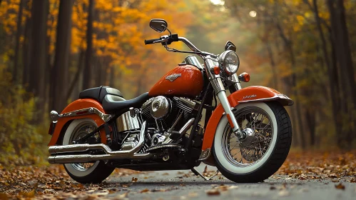 Motorcycle in Autumn Scenery