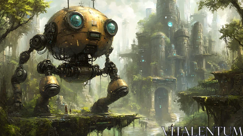 Mechanical Giant in Verdant Landscape