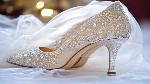 Sparkling Gemstone Shoe on White Silk
