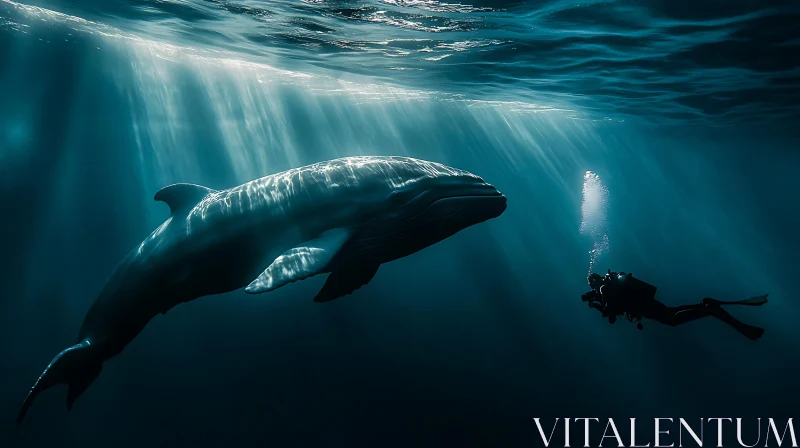 Oceanic Dance: Whale and Diver AI Image