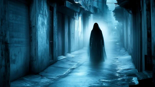 Ghostly Apparition in Foggy Alleyway