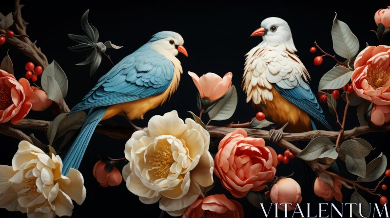 Birds and Blooms: A Polychrome Sculpture Wallpaper AI Image