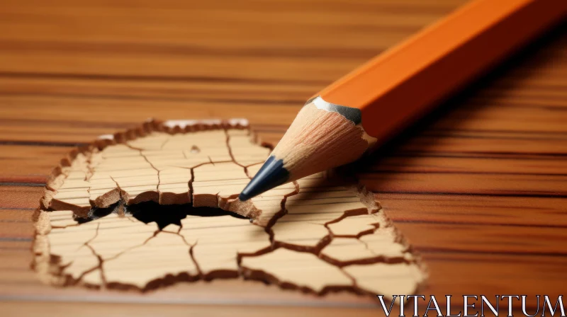Broken Pencil on Wooden Table - Terracotta Tones AI Image