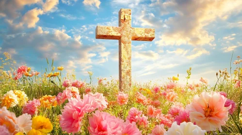 Religious Symbol Among Flowers