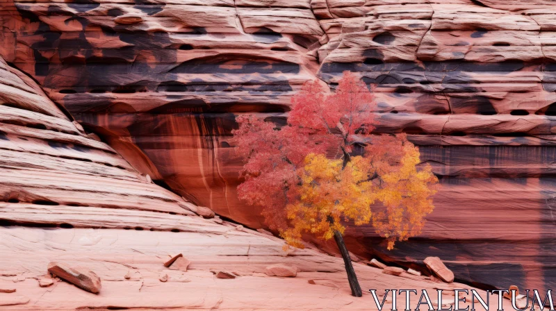 Captivating Red Rock Above Tree in Multi-Layered Color Fields AI Image