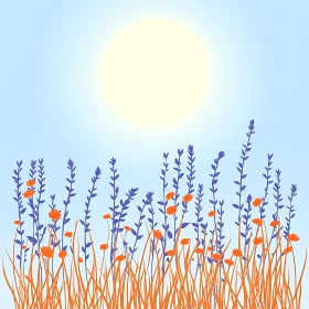 Stylized Orange Flowers and Blue Stems