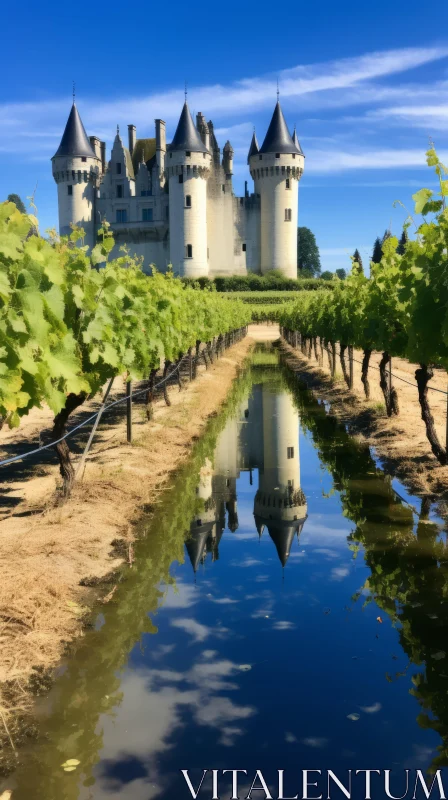 Chateau de Valmont: A Captivating Reflection in the Vineyards AI Image