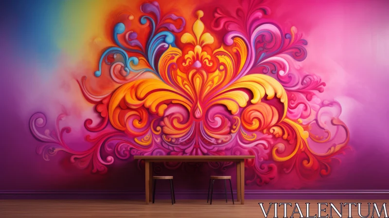 Colorful Abstract Mural: Ottoman Art Meets Rococo Whimsy AI Image