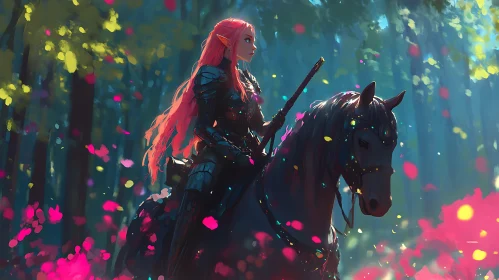 Fantasy Elf Knight Riding Horse