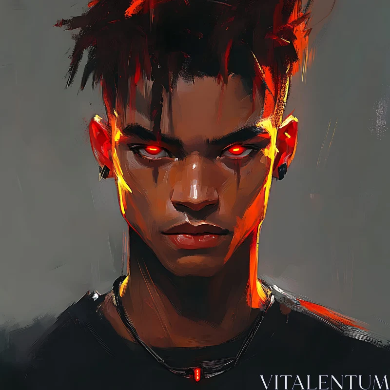 Fiery Gaze: A Portrait in Red and Black