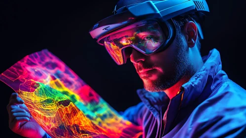 Man in VR with Neon Screen