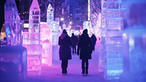 Winter Night Ice Sculpture Display