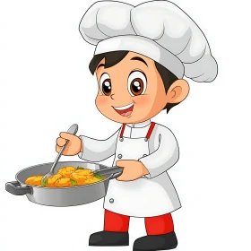 Cute Cartoon Chef Preparing a Meal