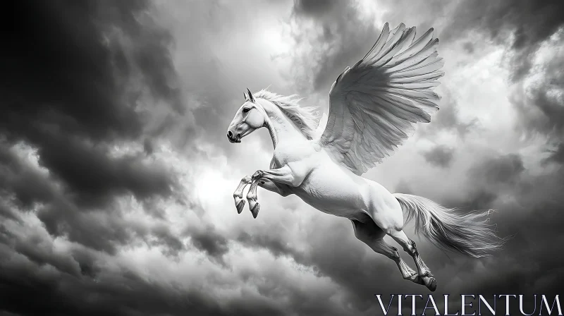 Winged Horse Soaring Through the Clouds