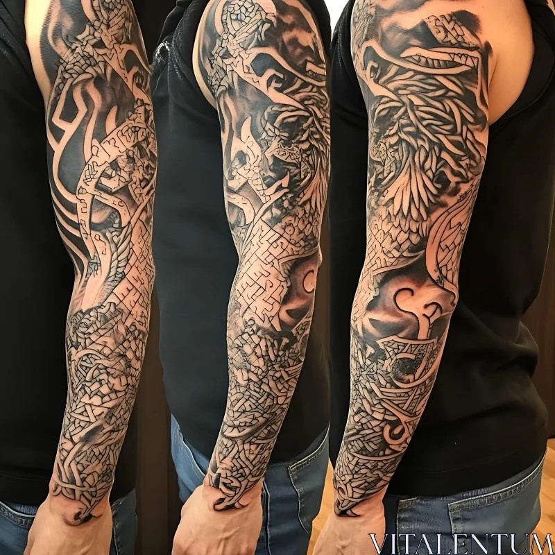 Detailed Black Ink Tattoo Sleeve on Arm