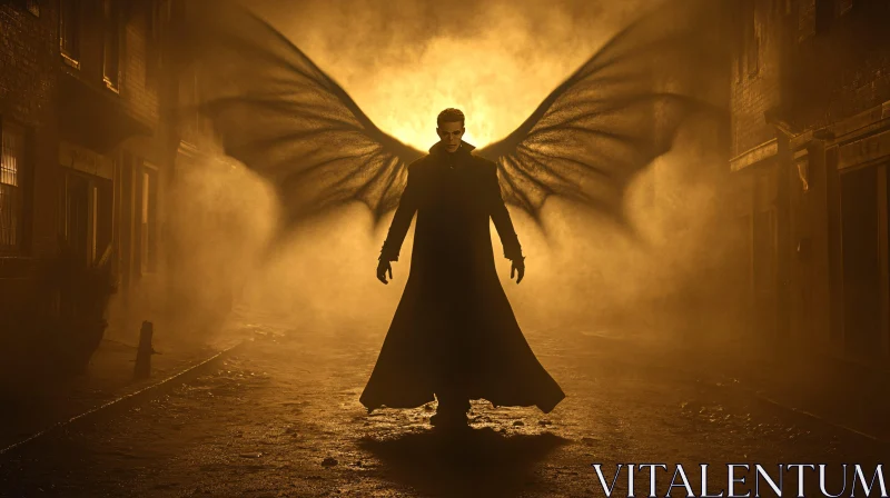 Winged Figure in Shadowy Alley