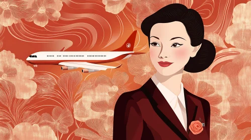 Stylized Portrait of Woman in Suit with Airplane