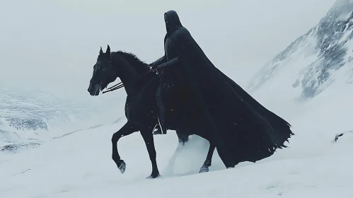 Monochromatic Horse Rider in Winter Landscape