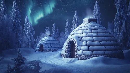 Snowy Igloo Village at Night