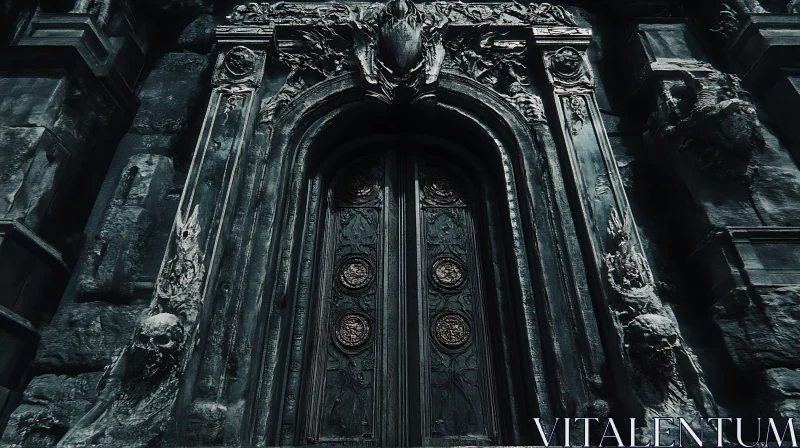 Ancient Stone Door with Skull Carvings