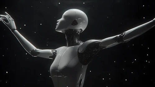 Elegant Cyborg in a Starry Setting