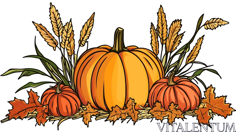Pumpkins and Autumn Leaves Still Life AI Image