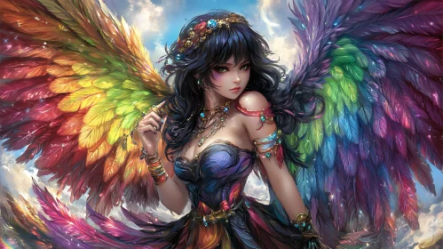 Serene Angel with Colorful Wings