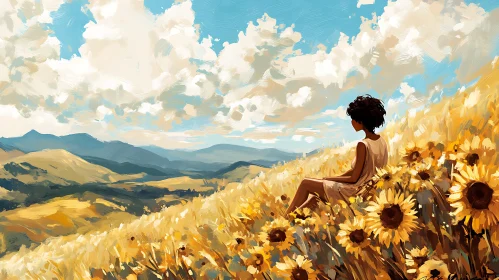 Woman in Sunflower Field