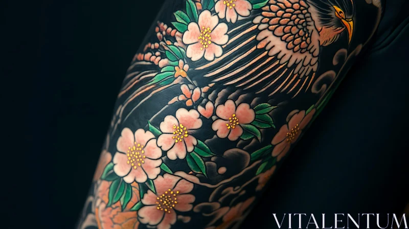 Cherry Blossom Bird Tattoo Design