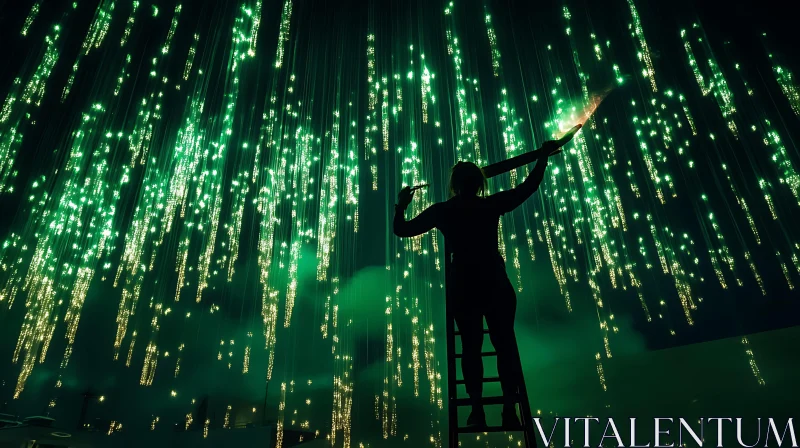 Silhouette Painting with Green Light Streaks