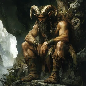 Horned Creature by Waterfall