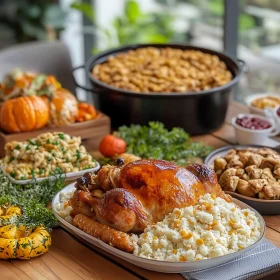 Autumnal Thanksgiving Dinner with Traditional Dishes
