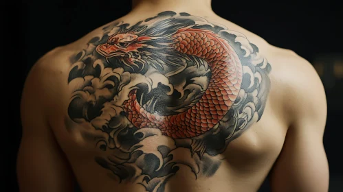 Exquisite Dragon Tattoo on Back with Cloudy Black Ink