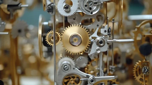 Precision Engineering: Gold and Silver Gears Close-Up