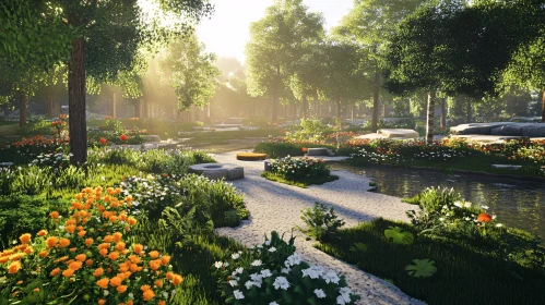 Peaceful Garden Landscape with Floral Beauty