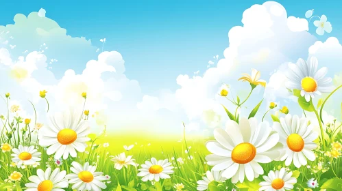 White Daisies Under Blue Sky