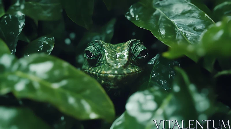 Green Frog Among Leaves AI Image