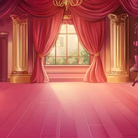 Pink Room with Golden Columns and Curtains