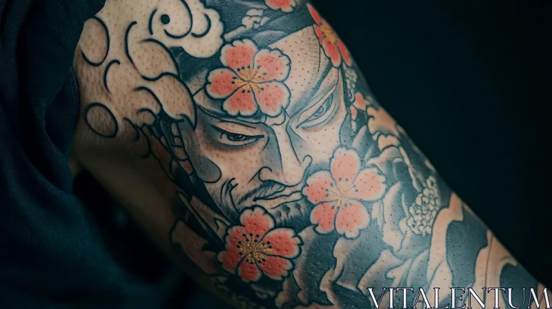 Samurai Arm Tattoo with Floral Design