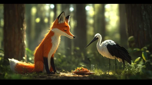 A Forest Gathering: Fox and Bird