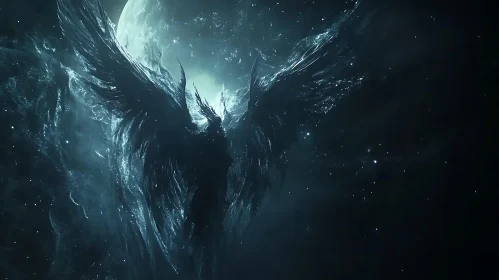 Winged Figure in Night Sky Artwork